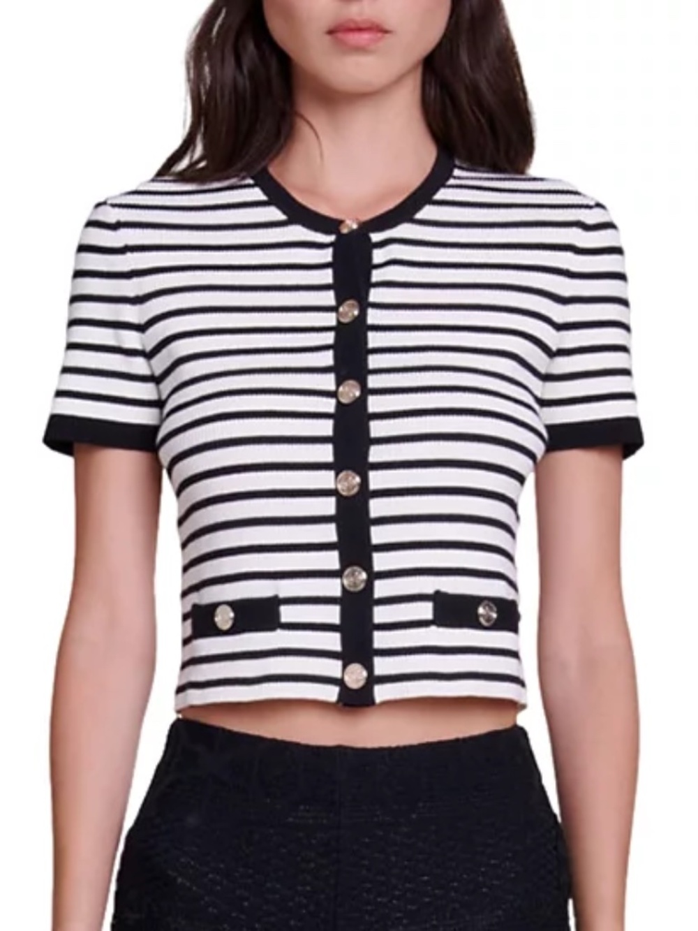 Mirolls Short Sleeve Striped Cropped Cardigan